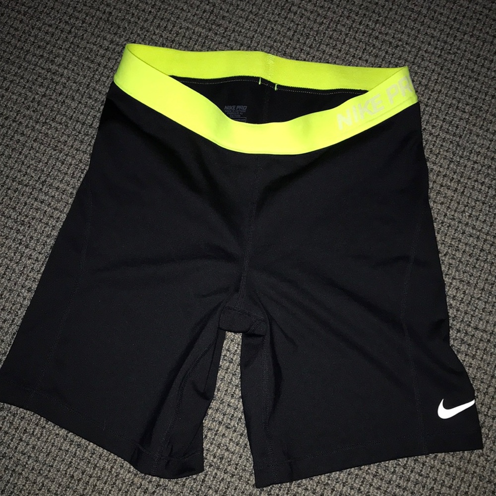 Nike Women’s Black Bike Shorts with Neon Yellow Waistband
